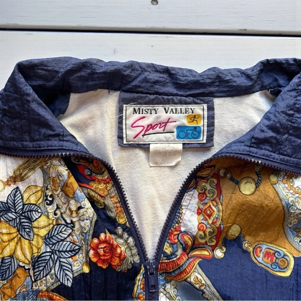 Vintage Misty Valley Sport Windbreaker Jacket – Blue Baroque Print – Early 90s - Picture 9 of 13